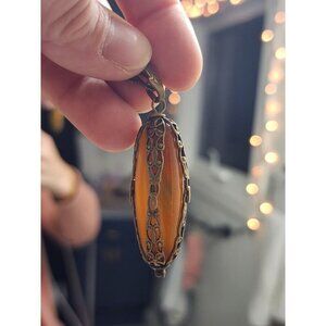 Jan Michaels Victorian Revival Style Pendant Necklace Carnelian Stone Signed